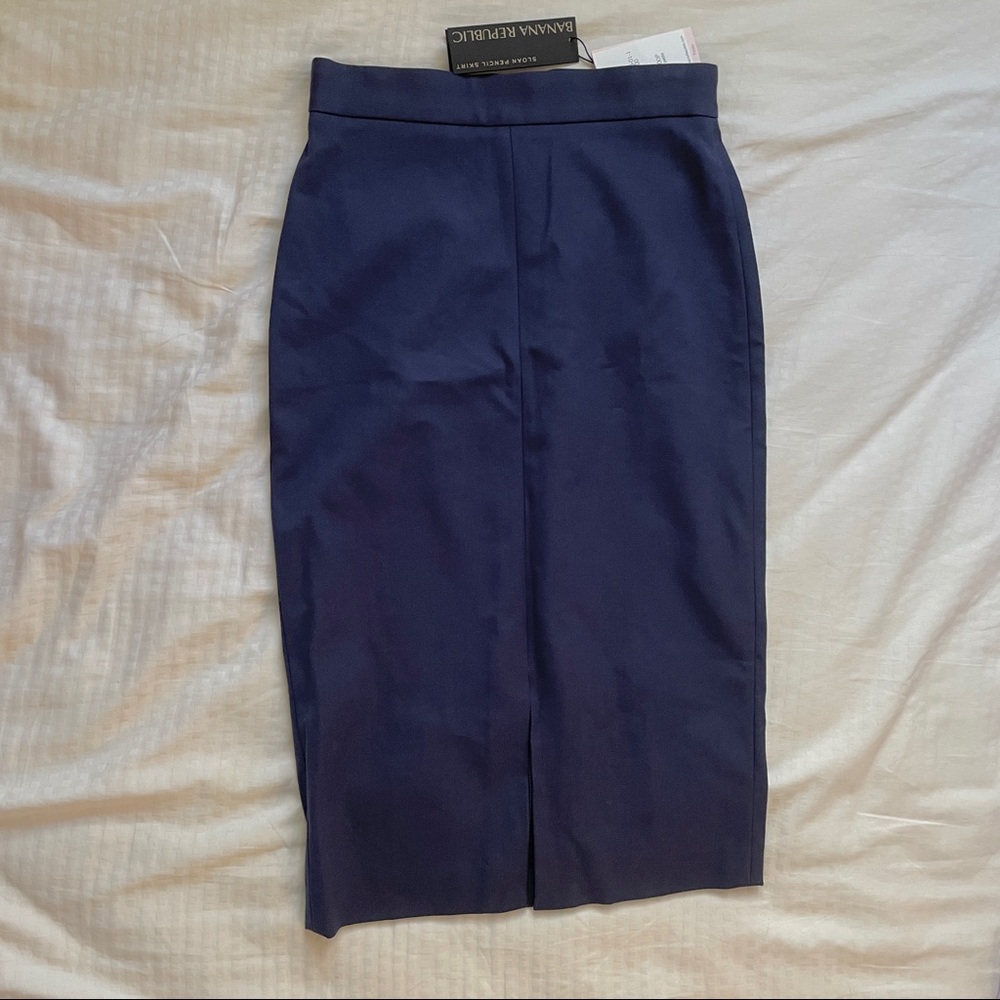 Banana Republic Navy Blue Midi Pencil Skirt w/ Front Slit